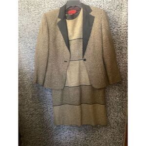 Anna Mora  Vintage Brown Wool Blazer M Herringbone Mid-Length Classic